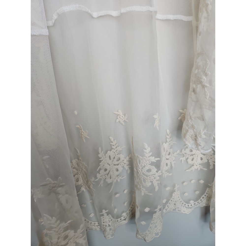 Indigo Soul Mesh Embroidered Crochet Cardigan L Ivory Boho Western Coverup Rodeo - Picture 8 of 14